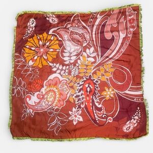 Uno Alla Volta 100% Silk Italian Scarf - Women’s two-tone pattern floral fringe
